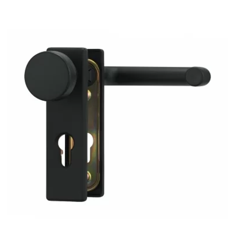 Mâner ușă exterior ABUS KFG antifoc, cu șild pentru cilindru, buton fix-mâner, negru, 72 x 46 mm